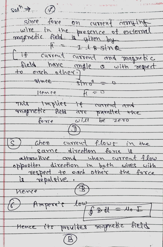 soating PA since . maginestis. 4 have angle force current carrying wire in the presence of external field: is given by II B s