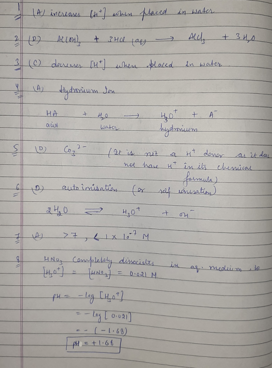 (A) increases (at] when placed in water - 2 (0) Allon) + 3410 ay Ally + 340 3 (c) decreases [M] when placed in water (A) Hydr