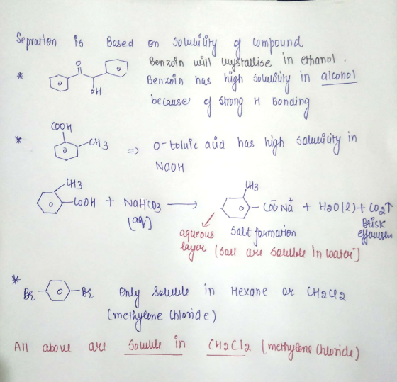 Bo Sepratien * * O Based coz on soluber úty g compound Benzoin will wyšrallise in ethanol . Benzoin has high sollüüry in alco