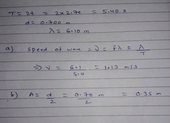 T: 2t 2x2.30 a) speed of wave E1.13 S.4 O.35 m A 2- 2- TT