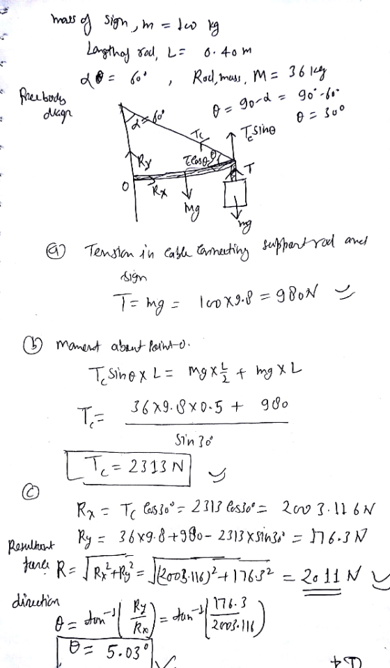 mass of sign, m=tw kg Longthas rod, L= 0.4om 20=600 , Roel, mass, M= 36 kg - free books on Magn o-gord = 90-609 Desde Pashe a