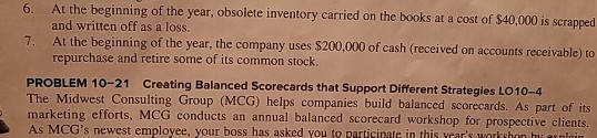 6. At the beginning of the year, obsolete inventory carried on the books at a cost of $40,000 is scrapped and written off as