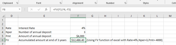 Clipboard Font Alignment Number Styles Cell: X fac =FV(F3,74,-F5) Ε F G H I J K L M 4% 2 3 Rate 4 Nper 5 Pmt 6FV 7 Interest R