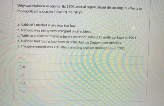 Why was Nabisco so open in its 1901 annual report about discussing its efforts to monopolize the cracker (biscuit) industry?