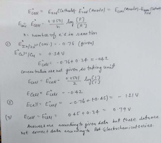 Eose Anodes -Ear (Cathod Red Eccer - Ered Cathodes- Ered (Anode) = Een Een osa 1 log (P12 - number of es in reaction E2/22+ C