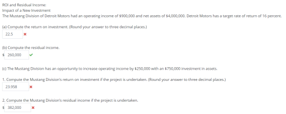 ROI and Residual Income: Impact of a New Investment The Mustang Division of Detroit Motors had an operating income of $900,00