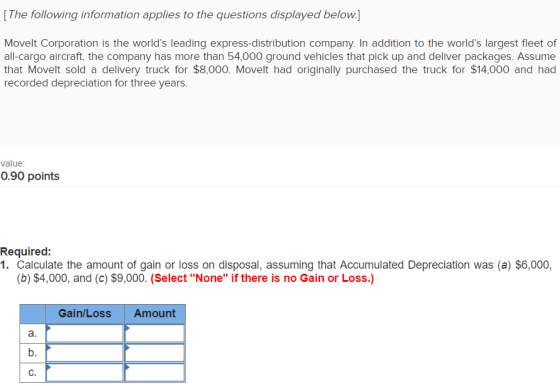 [The following information applies to the questions displayed below.] Movelt Corporation is the worlds leading express-distr