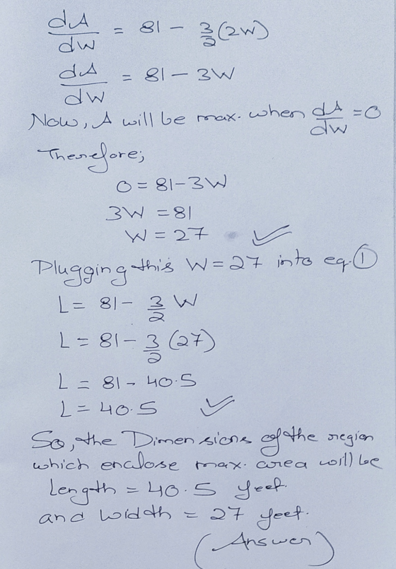 da 81 - 12 3 (24) = 81- 3W dw Now, I will be max. when T Therefore; 0=81-3W da dw =0 3W =81 W=27 Plugging this w=a7 into ea ①