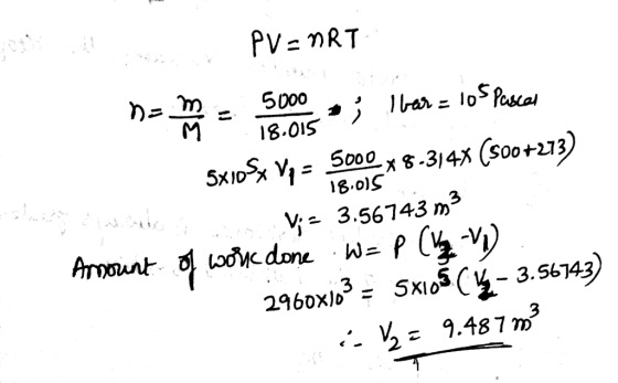 PV nRT מל M 18.015 50o0 3.56743 m2 xl5-3.56743) .. ^ 9.487m3 2