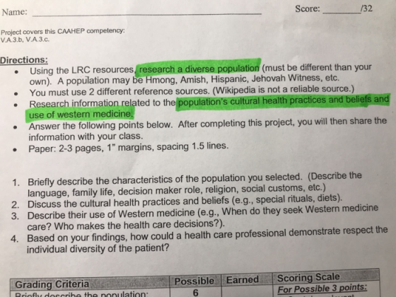 Name: Score: /32 Project covers this CAAHEP competency: V.A.3.b, V.A.3.c. Directions: • Using the LRC resources, research a d