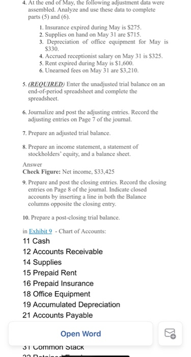 4. At the end of May, the following adjustment data were assembled. Analyze and use these data to complete parts (5) and (6).
