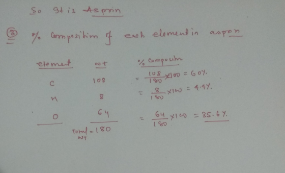 So It is Asprin to Compositim of each element in aspon elemet 108 % Compusin 109 100 = 604. & XIW = 4:47. 180 G Ч 6y X10 = 35
