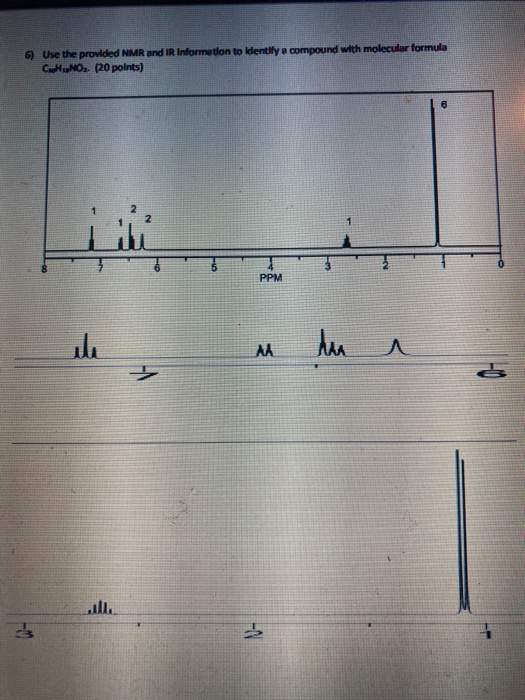 6) Use the provided NMR and IR Information to identify a compound with molecular formula CHNO. (20 points) PPM w 3 M EN