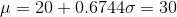 \mu=20+0.6744\sigma=30