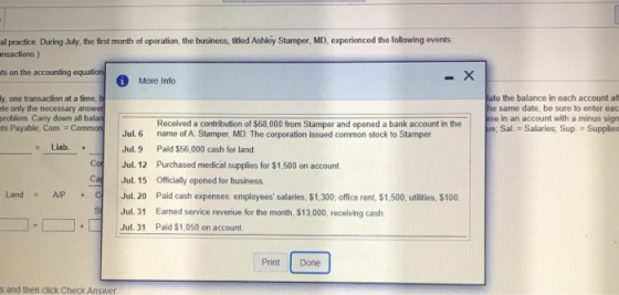 al practice. During July, the first month of operation, the business, titled Ashley Stamper, MD, experienced the following ev