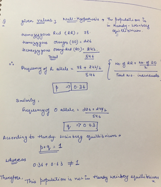 546 Total No. individuals given values, Null- hypothesis The population is in Hardy-Weinbey Homozygous Red ERR) = 78. quillib