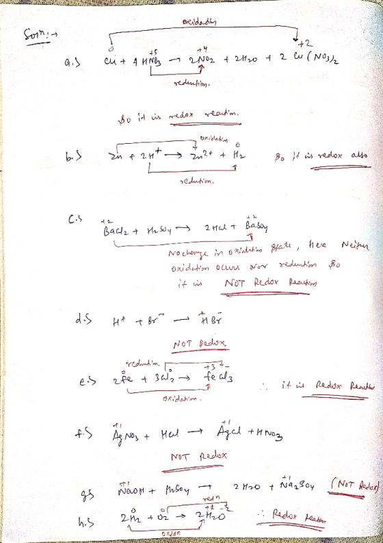ocidadion Soini- +5 + 4 cu + 4HNO3 - 2002 +240 + 2 C (NO) rediction so it is redox reaction, i + 27- Zn2+ + Hz so it is redox