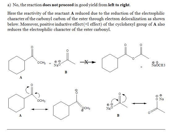 a) No, the reaction does not proceed in good yield from left to right. Here the reactivity of the reactant A reduced due to t