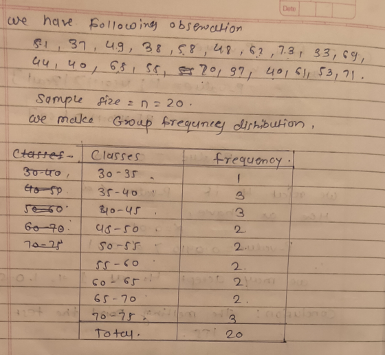 Date we have followings obsevation 81, 37, 49, 38,58, 48, 6? ,7.3, 33, 69, au, 40, 68, 58, F20, 37, 40, 61, 53,71 sample we m