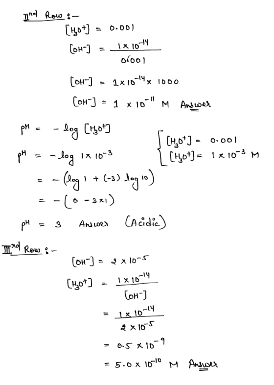 0.001 and Row & [440+) COH-] 1x10-14 O/001 [on-] 1x10-14X 1000 [OH-] = 1 x 10 M Answer PH ph - log [bot] -log ix 10-3 = (140