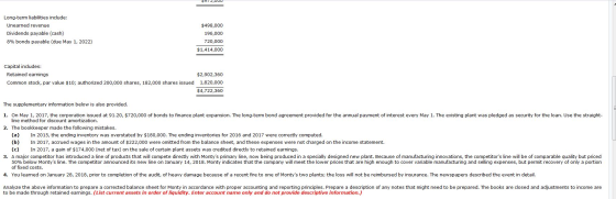 $973,VUU Long-term liabilities include: Unearned revenue Dividends payable (cash) 8% bonds payable (due May 1, 2022) $498,000