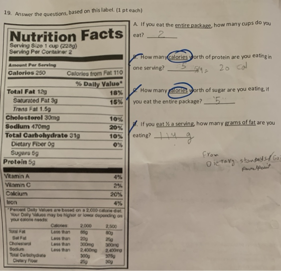 19. Answer the questions, based on this label. (1 pt each) A. If you eat the entire package, how many cups do you Nutrition F