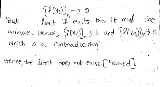 But . 98 (81)} to limit if exits then it must be unique . Hence, {fland 3 n 1 and {flon}nto. which is a contradiction Hence,