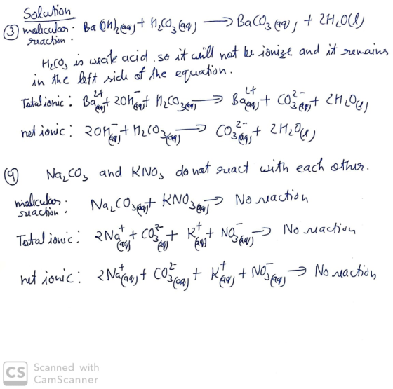 Solution reaction Lt malcular Ba @nhegy + Hecoz @9) > BaCoz (eys + 2H2Oce) H, CO is weak acid. so it will not be ionize and i
