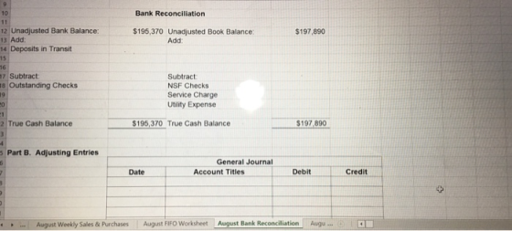 Bank Reconciliation 12 Unadjusted Bank Balance: 13 Add: 14 Deposits in Transit $195,370 Unadjusted Book Balance: Add: $197,89