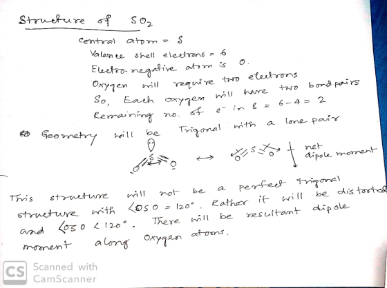Structure of central 502 atom=s Valence shell electrons = 6 Electronegative atom is o. Oxygen will require thro electrons So