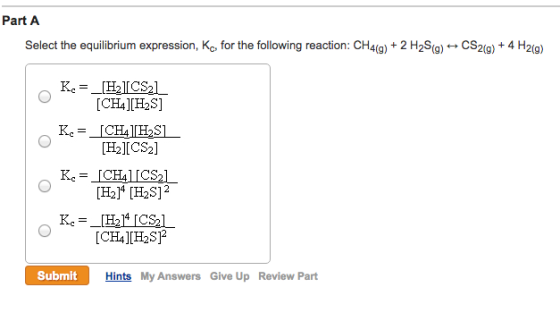 Select the equilibrium expression, K_c, for the fo