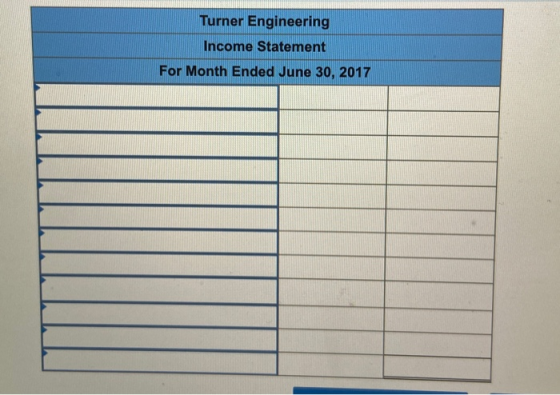 Turner Engineering Income Statement For Month Ended June 30, 2017 - -