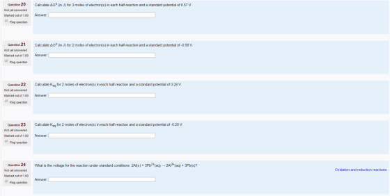 Calculate Delta G degree (in J) for 3 moles of ele