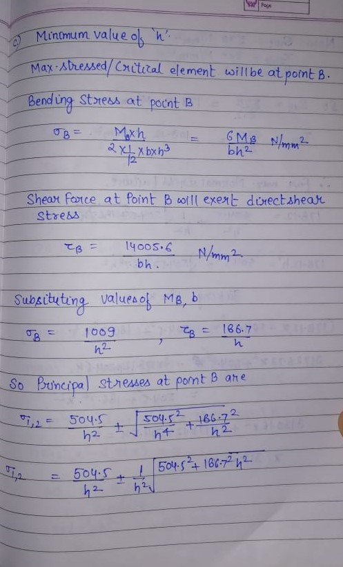 Minimum value of n Max stressed/ Cultural element will be at point B. Bending Stress at pocnt B OB= - Mah - 2x x bx h3 bh²