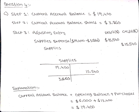 Question 4- () Step 1: Current Account Balance $191,400 Step ai Current Account balance should - $3,260 Step 3: Adjusting Ent
