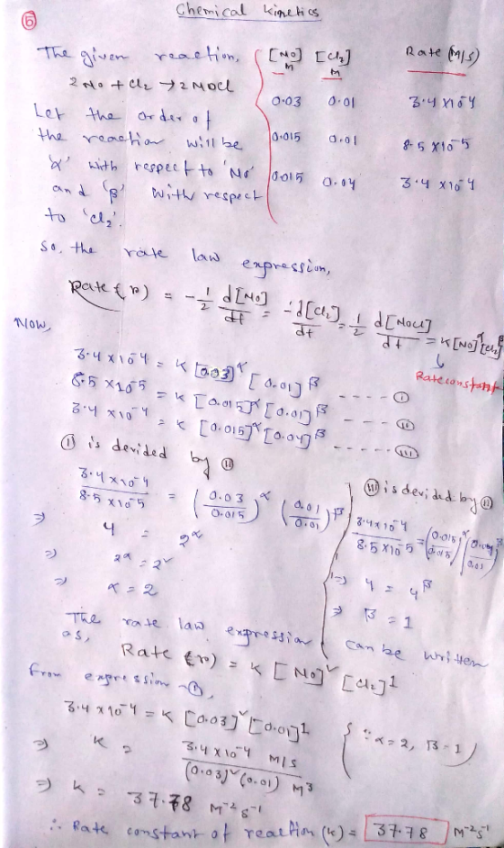 Chemical kinetics Rate Mis) 3.48104 8. 58105 The given reaction ([no] [ch] 2 Notcle 2 Mocl 0.03 0.01 Let the order of the rea