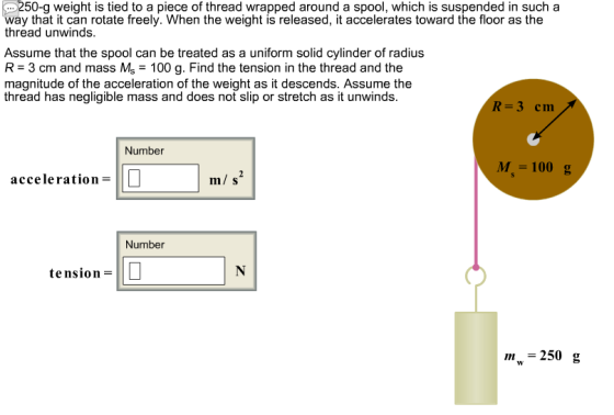 250-g weight is tied to a piece of thread wrapped