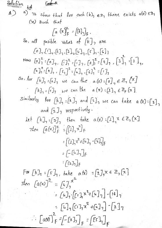 solution de fotela 1) a) To show that for each (kin ez, there exists a6) €2, (c) such that [a (x)} - {[k]] So, all pasible va