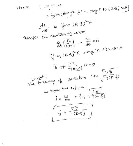 Hence Lapo - Dom(R-2 52 mg ER-R-37 eso] de = m (R-8320 Therefore the equation of motion sont les como tmg CR-) smoco öt sgozo