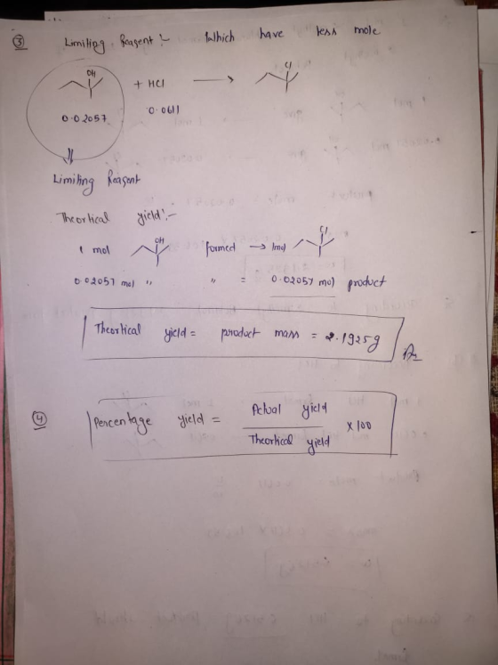 9 feagent & Limiting Kalhich less have mole + Her + HCl — 0.061) 0-0 2057 Limiting Reagent Theortical yield, - I mol t 0.0205