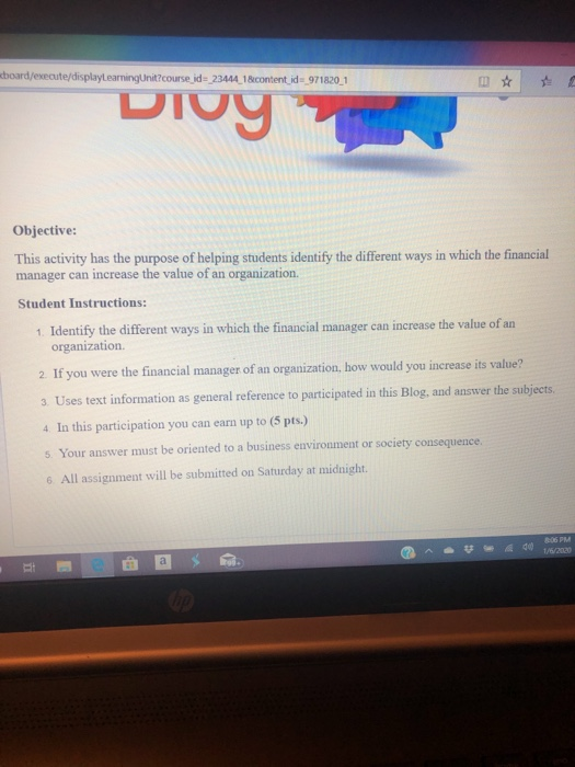 xboard/execute/displayLearningUnit?course id 23444 18content id= 971820_1 DIoy Objective: This activity has the purpose of he