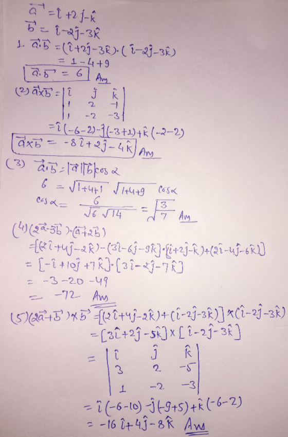 à -2 +2 J-R 5 i 29-ZB 1. ab =(2+25-32). (2-29-3®) = 1-4 +9 Tan=6] Any (2) 5x5 =) î j k l =î (-6-27-11-3+1)+Ê (-2-2) 2x = -82+