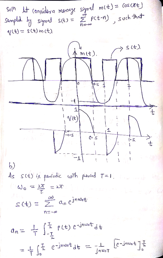 somn lit considera menage Signal met) = (os (At) sampled by signal scto = Pct-n) such that 91(t) = S(t) mct). ne-a ~ S(+). Am