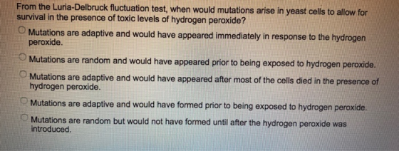 From the Luria-Delbruck fluctuation test, when would mutations arise in yeast cells to allow for survival in the presence of