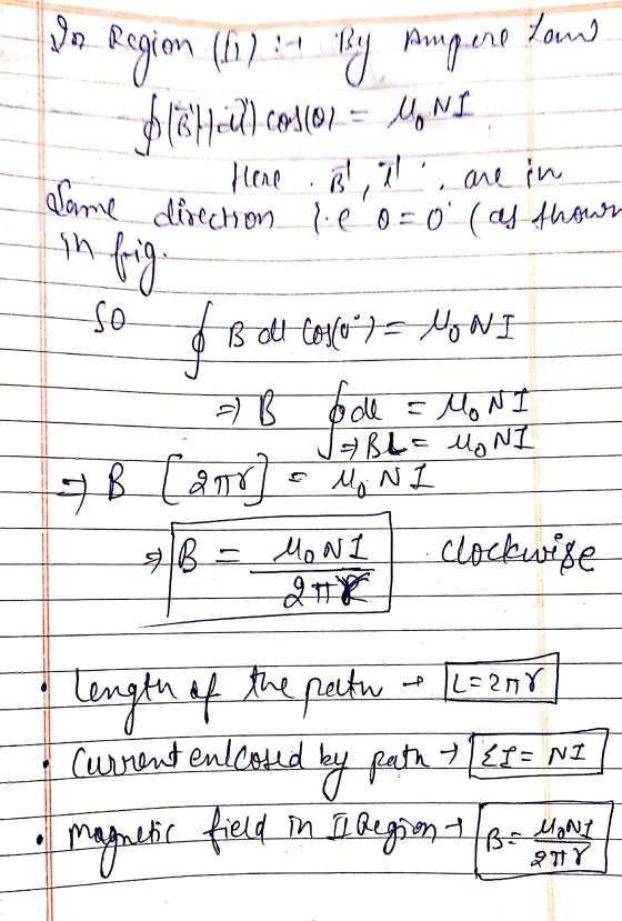 Do NI Region (fi) :- hy Ampere tawo Hel) cos(0) = lo Here B, 7 o (as thown का . are in le or Sanie direction sh fringi so be