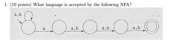 1. (10 points) What language is accepted by the following NFA? a.b a.b