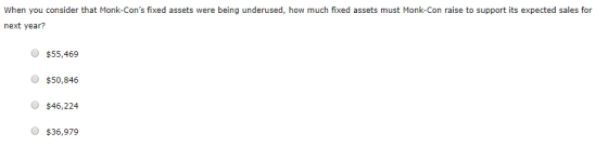 When you consider that Monk-Cons fixed assets were being underused, how much fixed assets must Monk-Con raise to support its