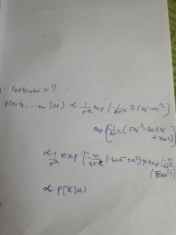 Posterion. I p(xit, en lee) & 1 mp la mort Elie 2] 12(Exi² auszi tha2) L-1 exp(-m on (-Qun te u ?) x exe 288 (FEM)) L. Plau)