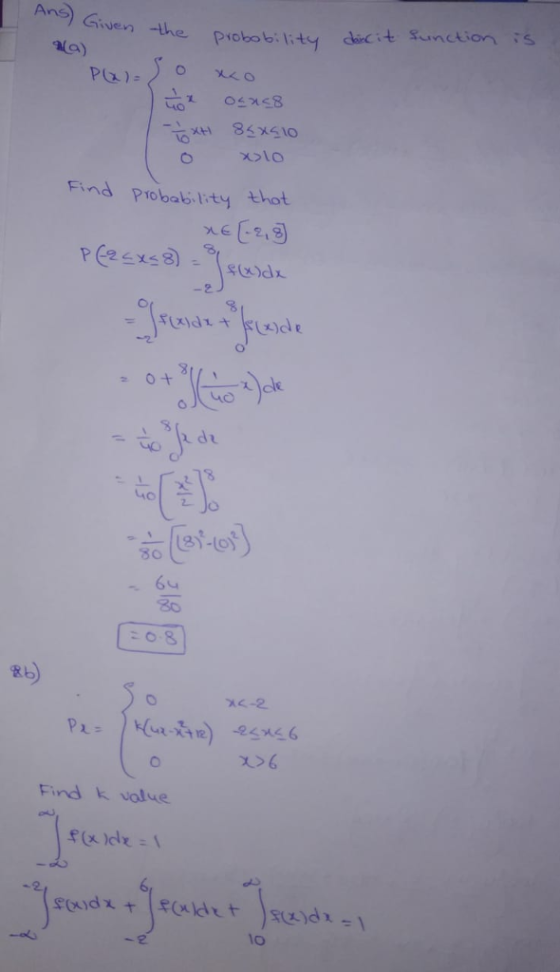 Ans) Probobility diciteonction a(a) Find Piobab ty thot :Dna.jh..i. 84 6u 30 異b Find k valve 1 -2 lo