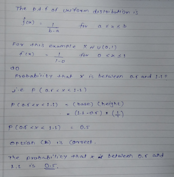 The p.d f of Unifomm distoibution is for -a FOr thIs enample XNULO) for 1-0 probabiity that between 0. and .t? is e PCo O.r